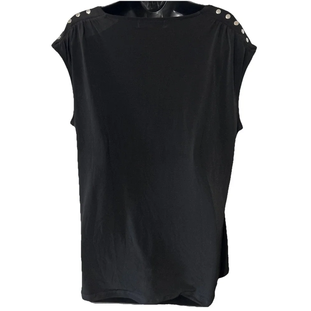 Michael Kors Black Cowl Neck Blouse Silver Tone Studded Sleeveless Top